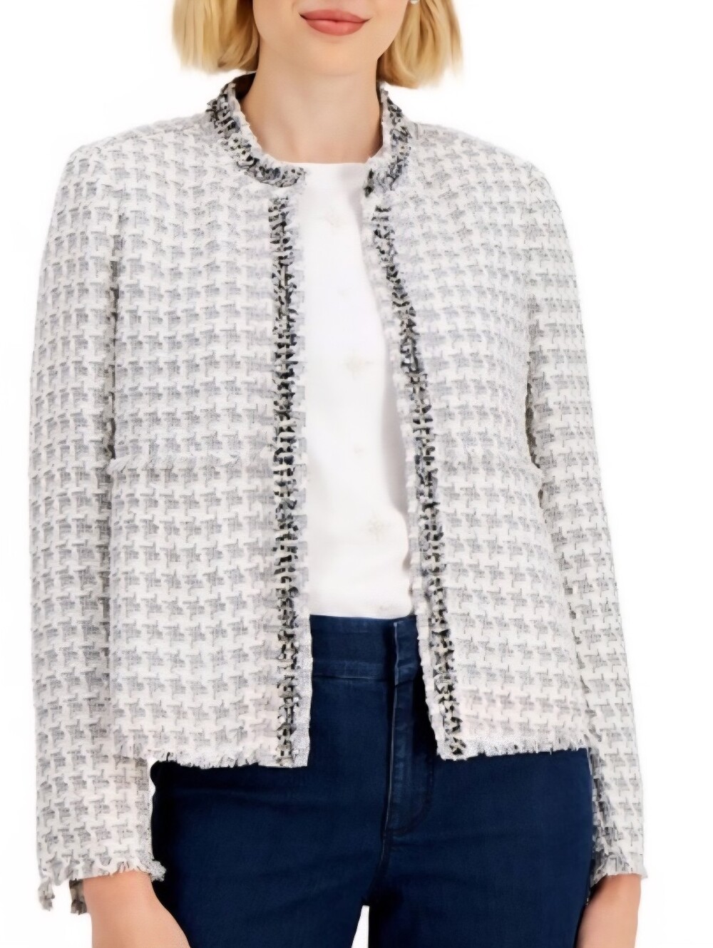 Women's Charter Club Tweed Fringe Jacket Blazer Size XL